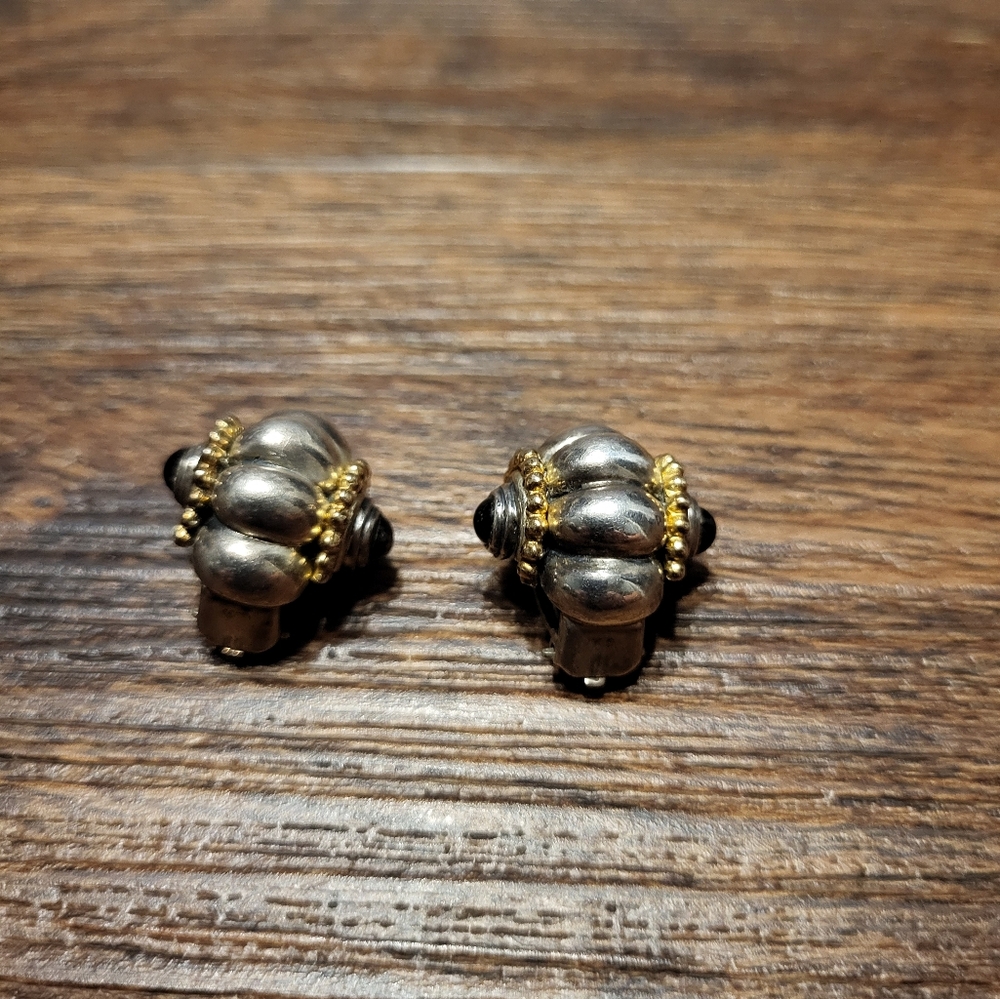 Vintage Italy Flli Menegatti Sterling Silver Plus Omyx Stones Clip On Earrings. - Picture 2 of 8